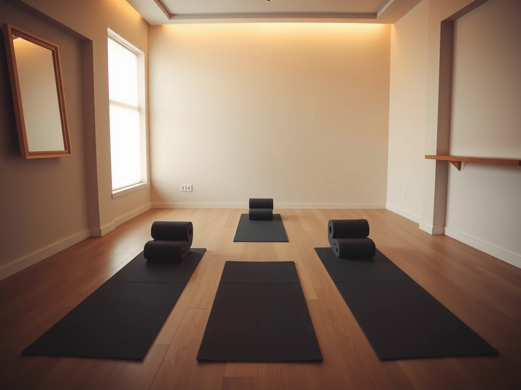 A serene image of a yoga studio with soft lighting and a few yoga mats, symbolizing privacy and tranquility
