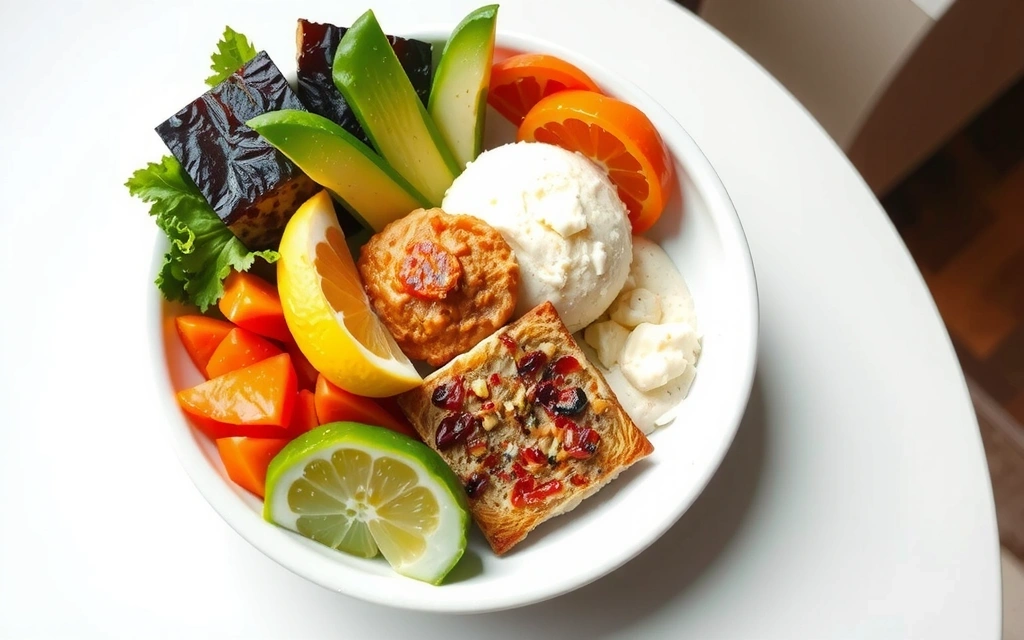 A person enjoying a healthy, balanced meal in a bright setting