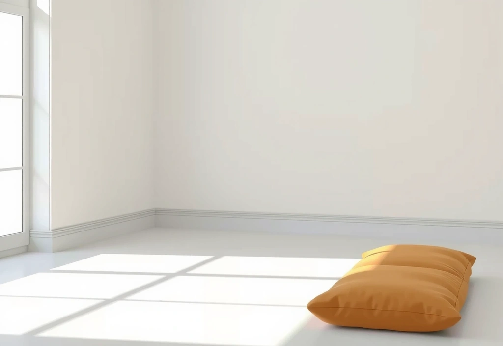 A serene meditation cushion in a minimalist, sunlit room