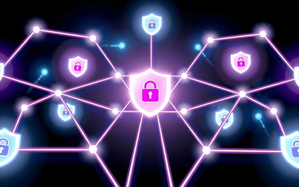 Abstract illustration of data flow and security measures