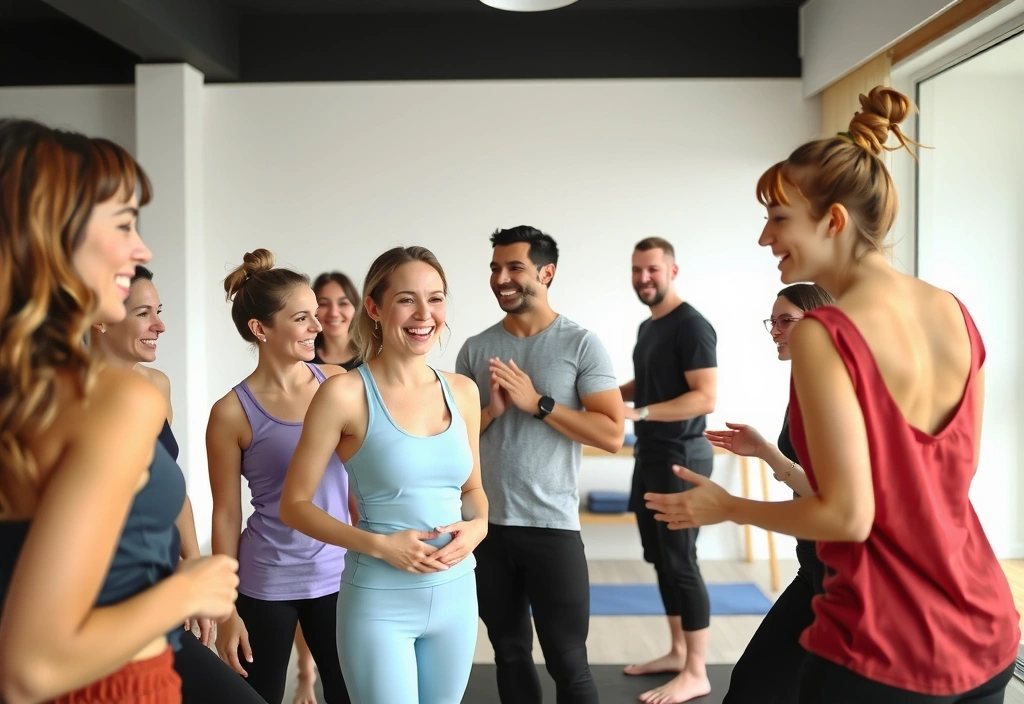 Yoga studio during a community event with people interacting